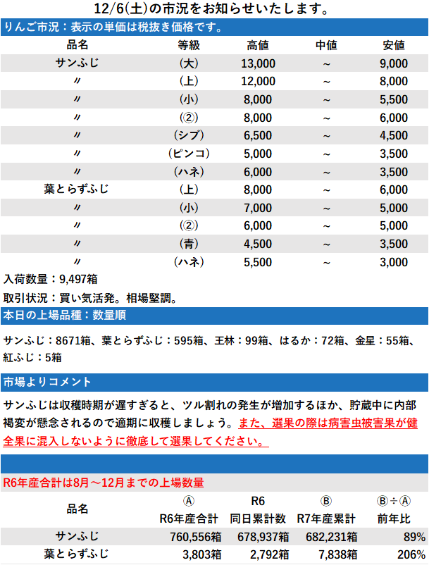 12/6 市況 9,497箱