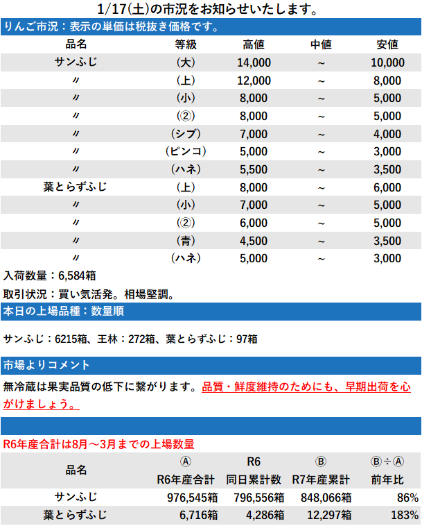 1/17 市況 6,584箱