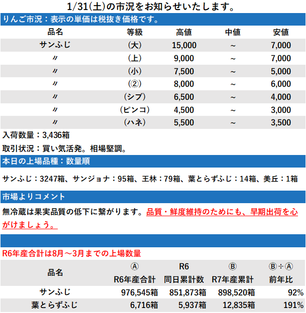 1/31 市況 3,436箱