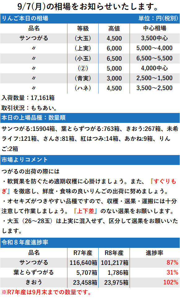 9/7 市況 17,161箱